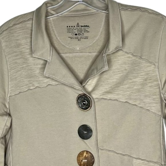 Neon Buddha Neutral Soft Cotton 6-Button Patchwork Blazer - Stone - XS - Picture 3 of 9